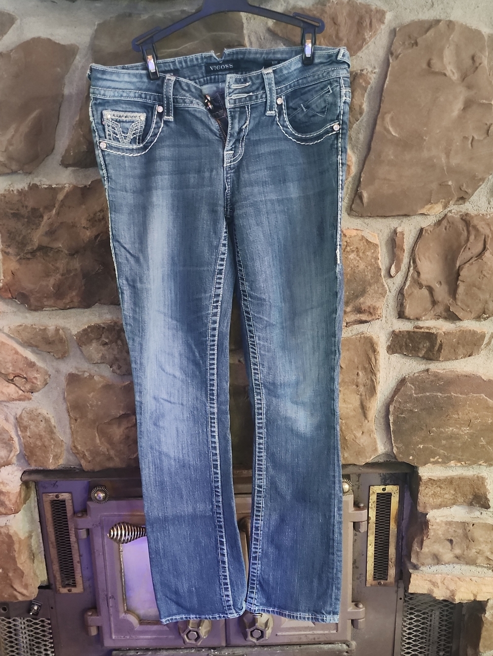 Vigoss Women's Distressed Medium Blue Slim Bootcut Jeans